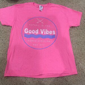 Topsail Island NC Good Vibes T Shirt Youth Large Pink North Carolina Beach Tee